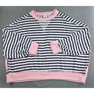 Haptics Colorblock Striped Sweatshirt Pink Blue Womens 1X Pullover